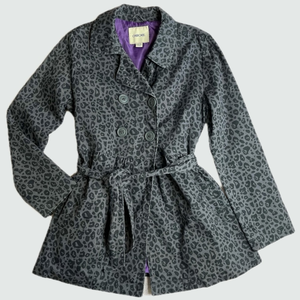 Youth Cherokee Leopard Double Breasted Trench Coat Girls size Medium